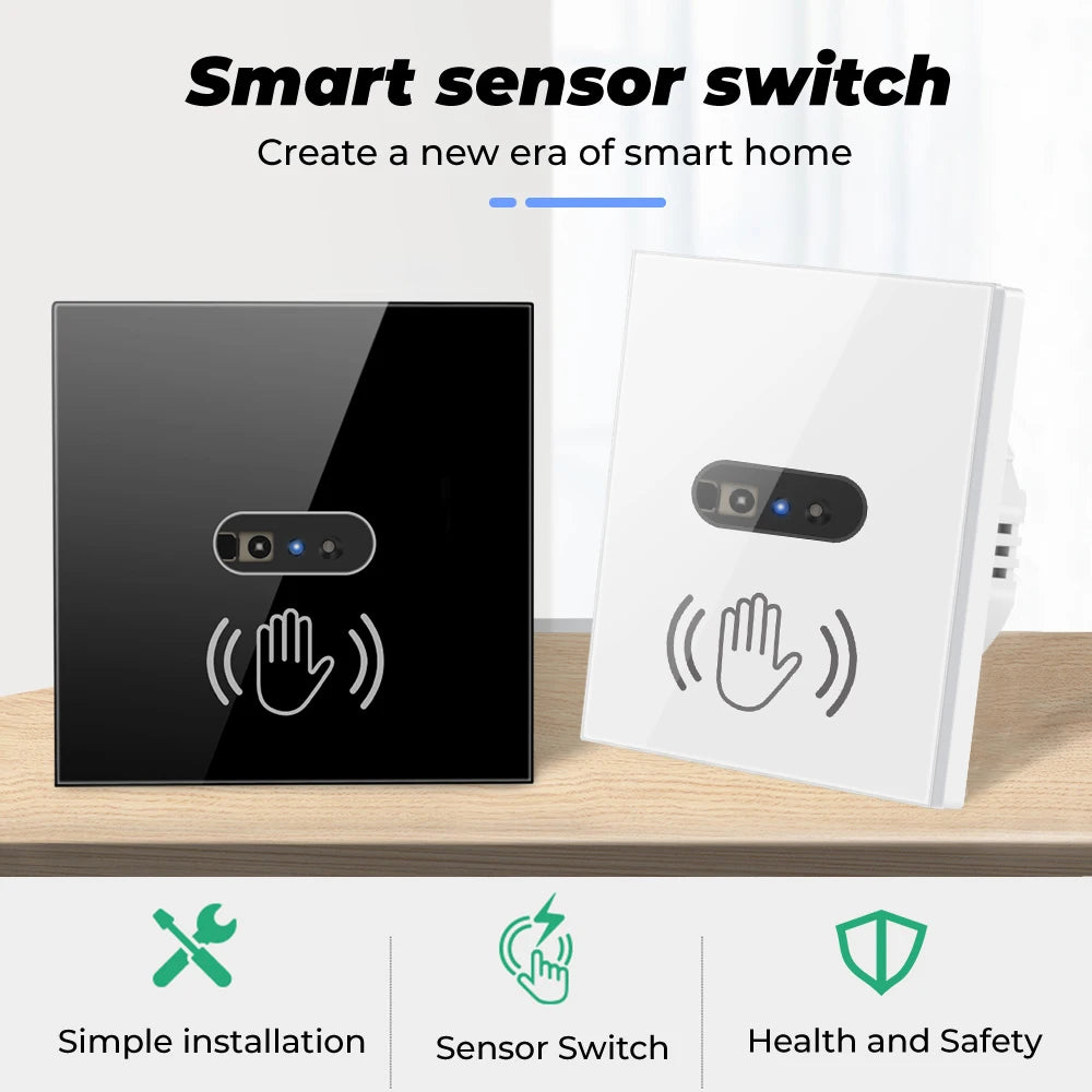 SMATRUL Wall Smart Light Switch with Infrared Sensor - No Touch Needed, EU UK 220V 110V - Glass Screen Panel, Electrical Power On/Off for Lamps