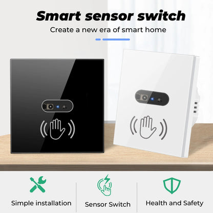 SMATRUL Wall Smart Light Switch with Infrared Sensor - No Touch Needed, EU UK 220V 110V - Glass Screen Panel, Electrical Power On/Off for Lamps