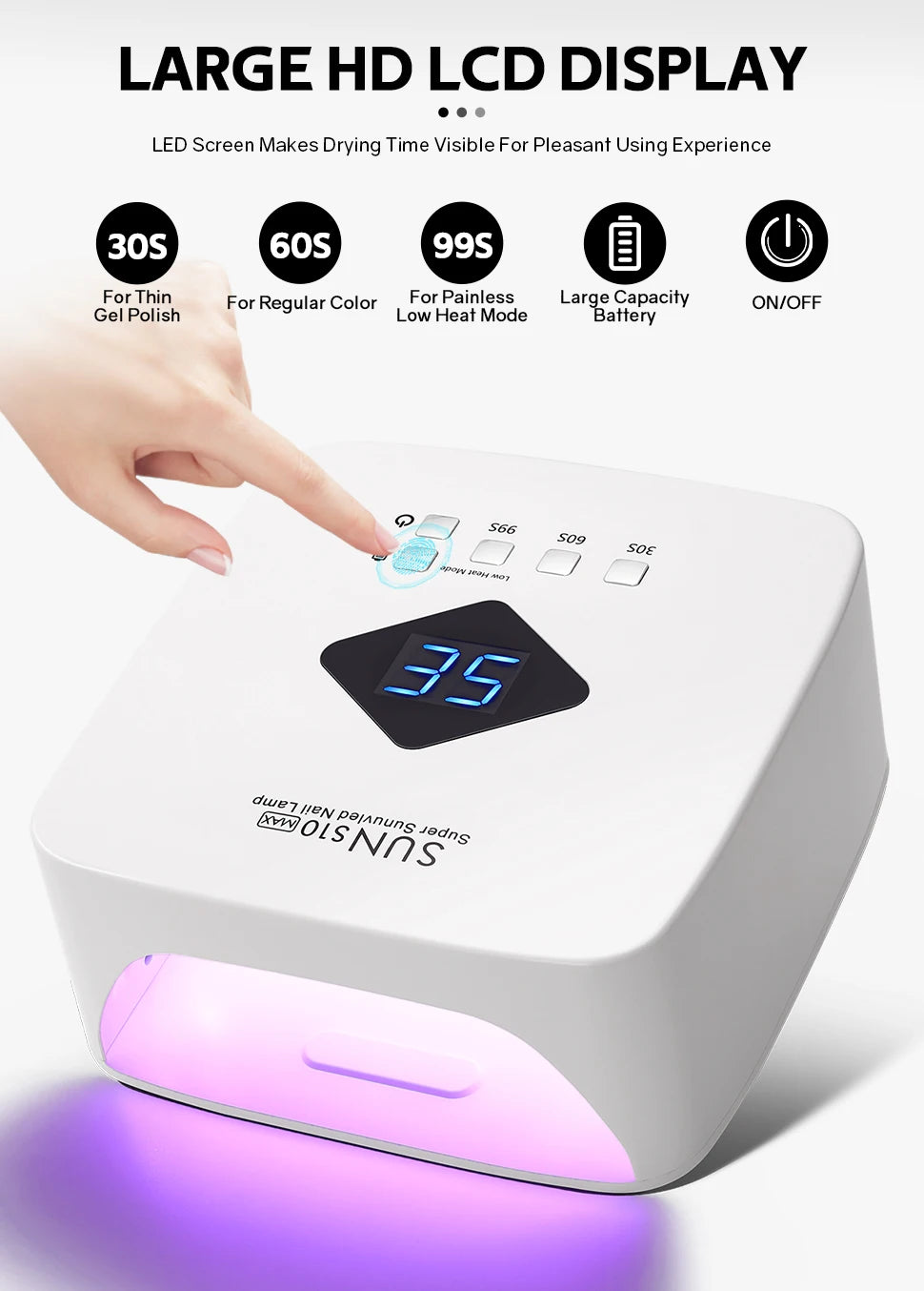 Rechargeable UV LED Nail Lamp Dryer – Smart HD Display for Fast Drying & Curing All Gel Nail Polish