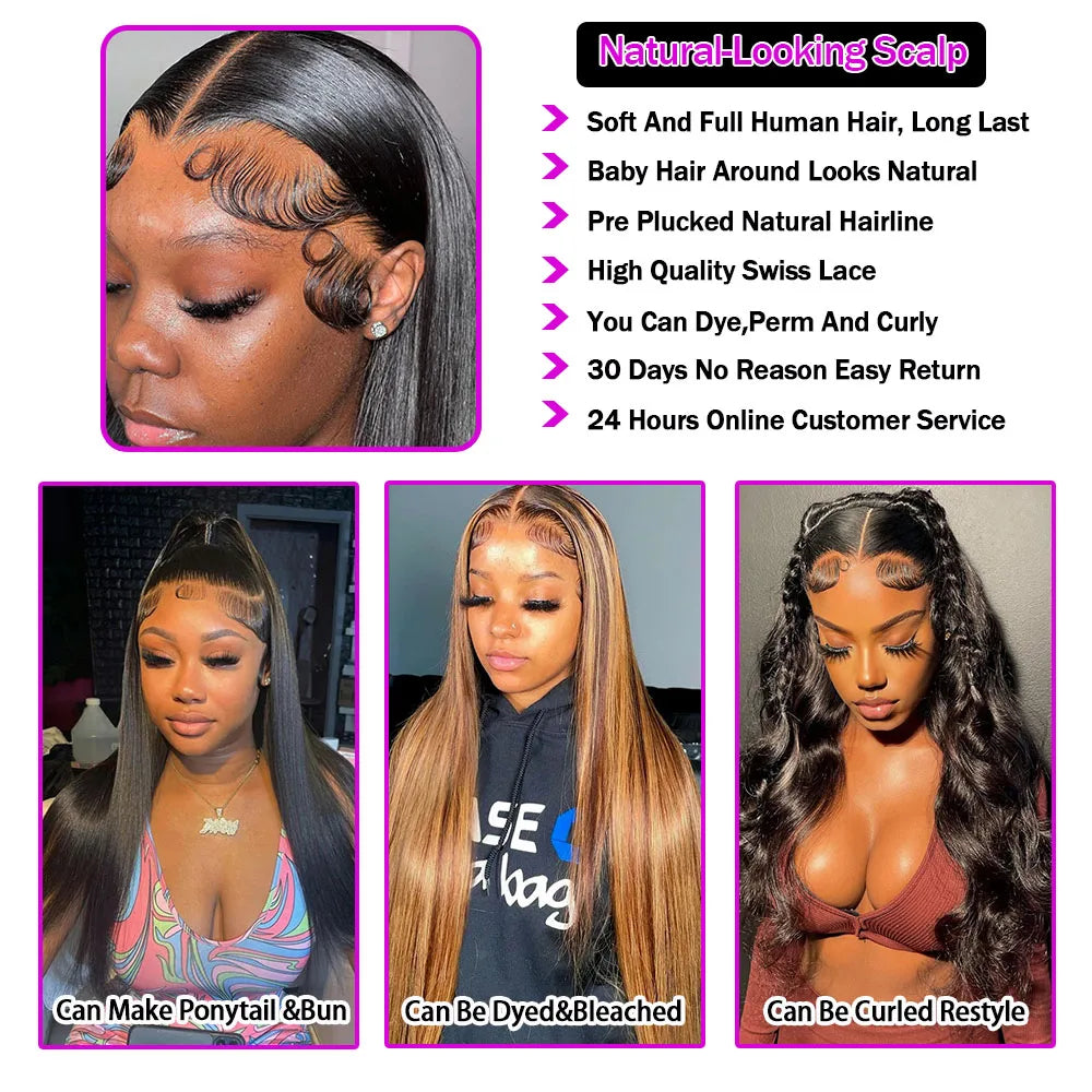 250% Density 360 Full HD Lace Front Human Hair Wig – 13x6 Straight Pre-Plucked Glueless Ready-to-Wear Wig for Women