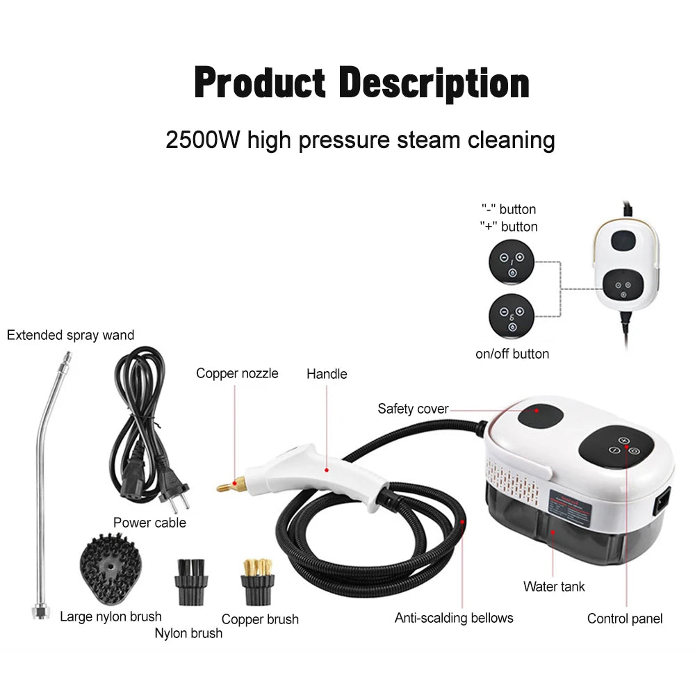 2500W High Pressure Steam Cleaner – Intelligent Household Cleaner for Air Conditioner, Kitchen, Car & Floors