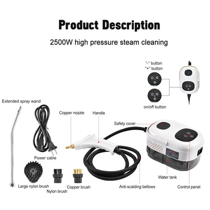 2500W High Pressure Steam Cleaner – Intelligent Household Cleaner for Air Conditioner, Kitchen, Car & Floors