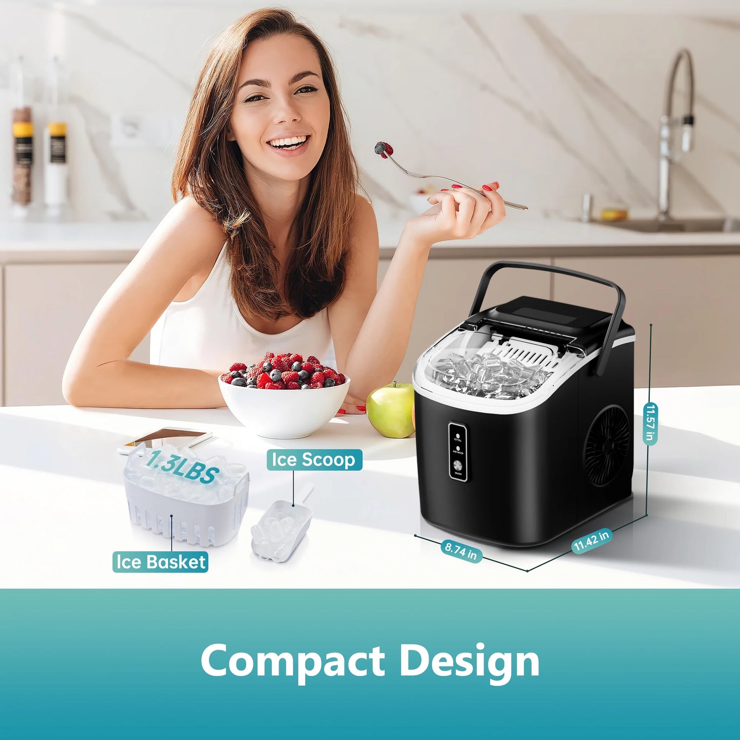 ICYGLEE Portable Ice Maker – 26.5lbs/Day, 9 Cubes in 6 Mins with Auto-Cleaning for Home & Camping