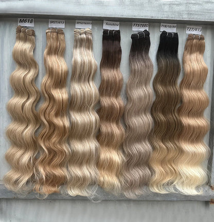Highlight Gold Bio Body Wave Hair Weave Bundles – 26"/30" Synthetic High Temperature Soft, Natural Human-Like Fiber Hair Extensions