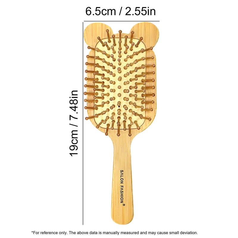 Bamboo Hair Brush with Wide Teeth & Air Bag - Smooth Scalp Massage Comb for Women Hairdressing Styling Tools