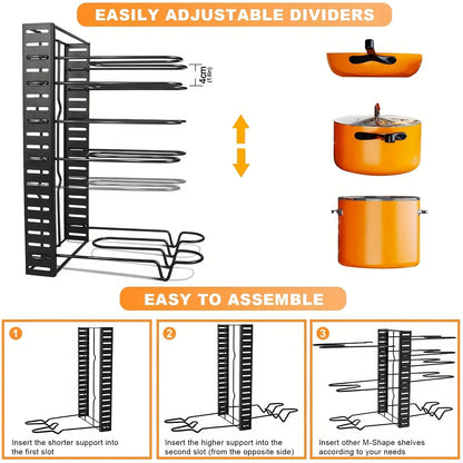 8-Tier Metal Pot Rack Organizer – Durable Space-Saving Cabinet Holder for Pots, Pans & Lids
