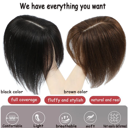 Dazzeal Human Hair Topper – 100% Real Straight Hair, Lace Base, Clip-In with Bangs, 10x12cm, 360° Coverage