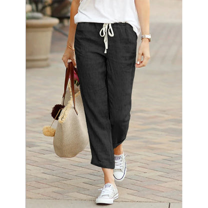 Women's Cotton Drawstring Pants - Y2K Black Elastic Waist Casual Trousers, Loose Fashionable Autumn Bottoms