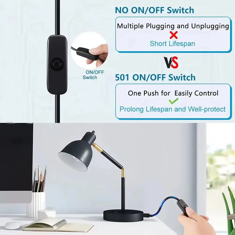 USB Male to Female Extension Cable with On/Off Switch for Dash Cam, LED Lamp, Fan & LED Strips