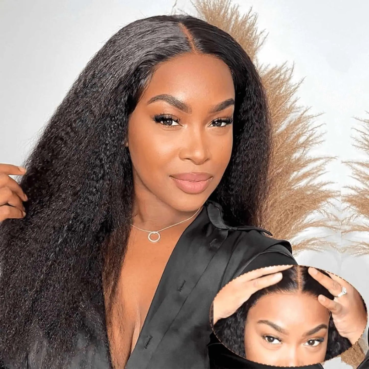 Kinky Straight Glueless 4x4 Lace Front Wig – Pre-Plucked, Pre-Cut Human Hair for Black Women