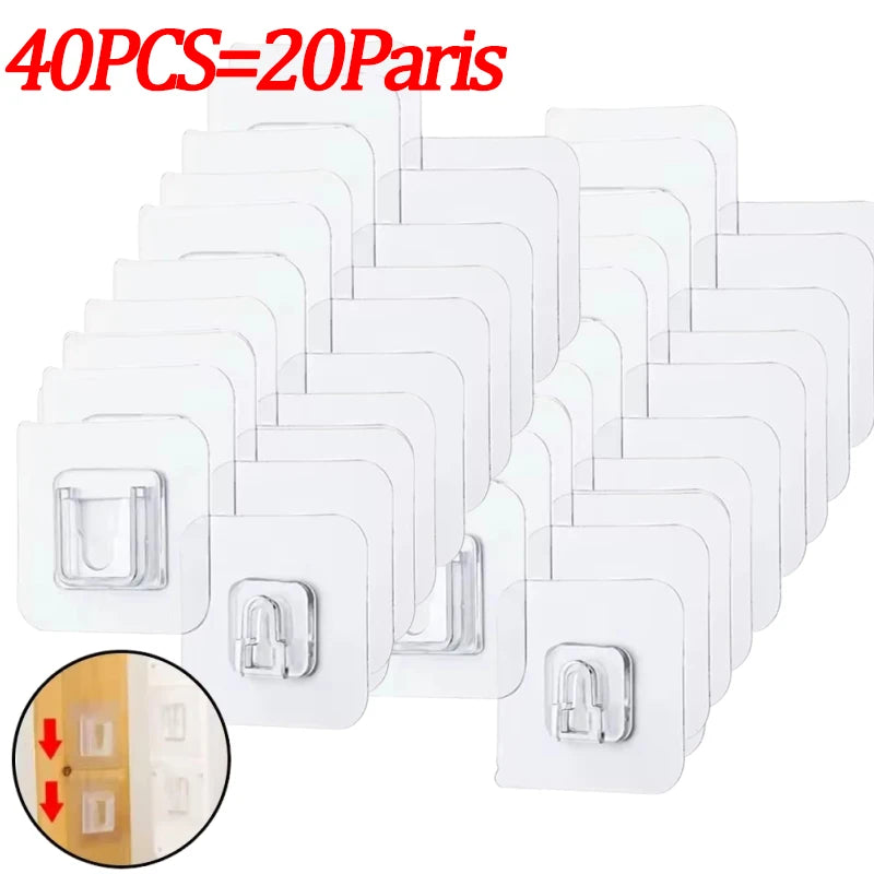 Double-Sided Adhesive Wall Hooks — Strong Transparent Suction Cup Hangers for Kitchen & Bathroom Storage, Plug & Socket Holders
