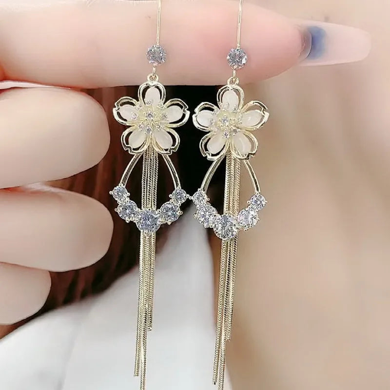 Pearl Moon Asymmetric Earrings - Butterfly Flower Zircon Drop Jewelry for Women Weddings