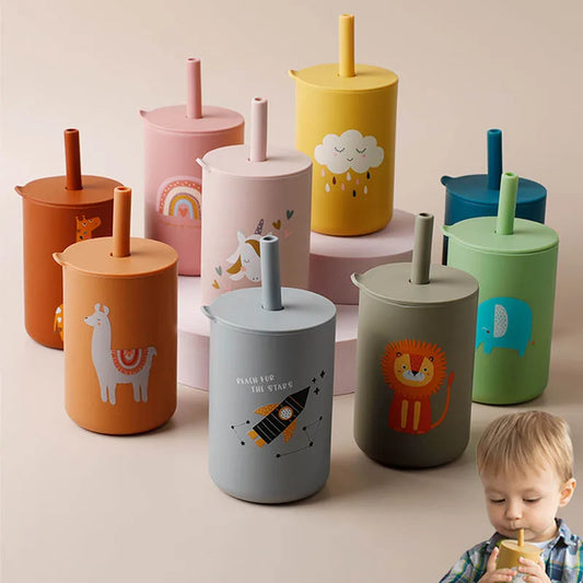TYRY.HU Baby Feeding Straw Cup: Cartoon Learning Food Grade Silicone Toddler Water Bottle - BPA-Free Tableware