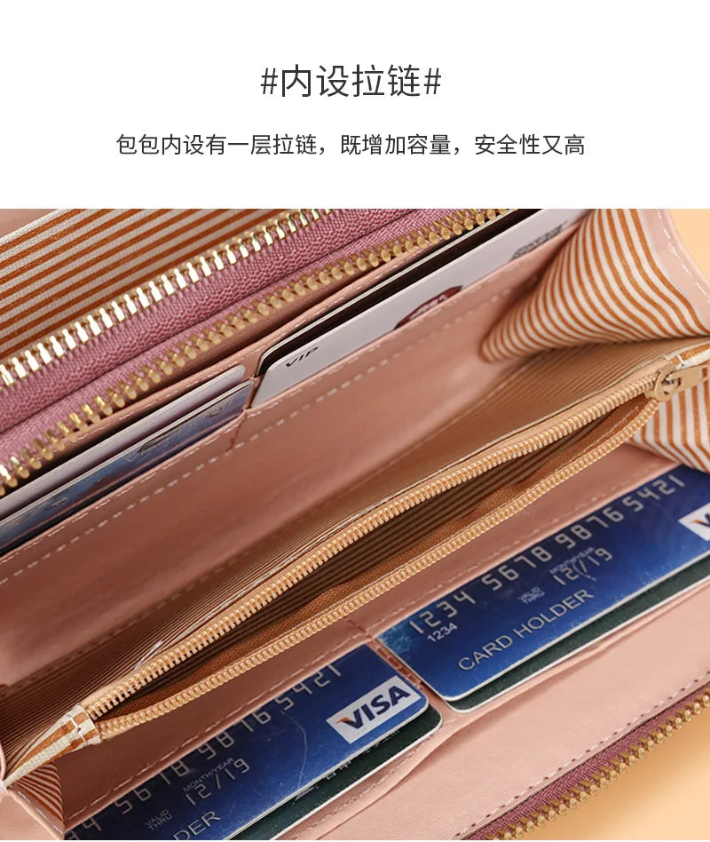 Long Women’s PU Leather Wallet – Double Zipper Tassel Clutch with Coin Purse & Card Holder
