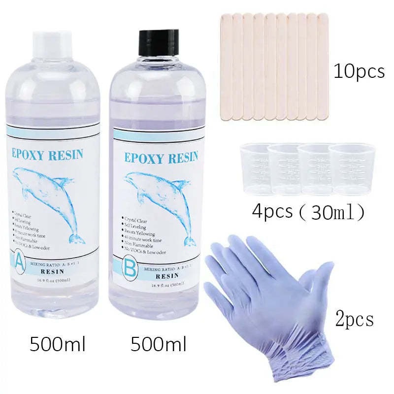1:1 Clear Epoxy Resin Kit – Crystal Clear 2-Part Casting Resin Set with Measuring Cups, Stir Stick & Silicone Gloves for Art & DIY Crafts