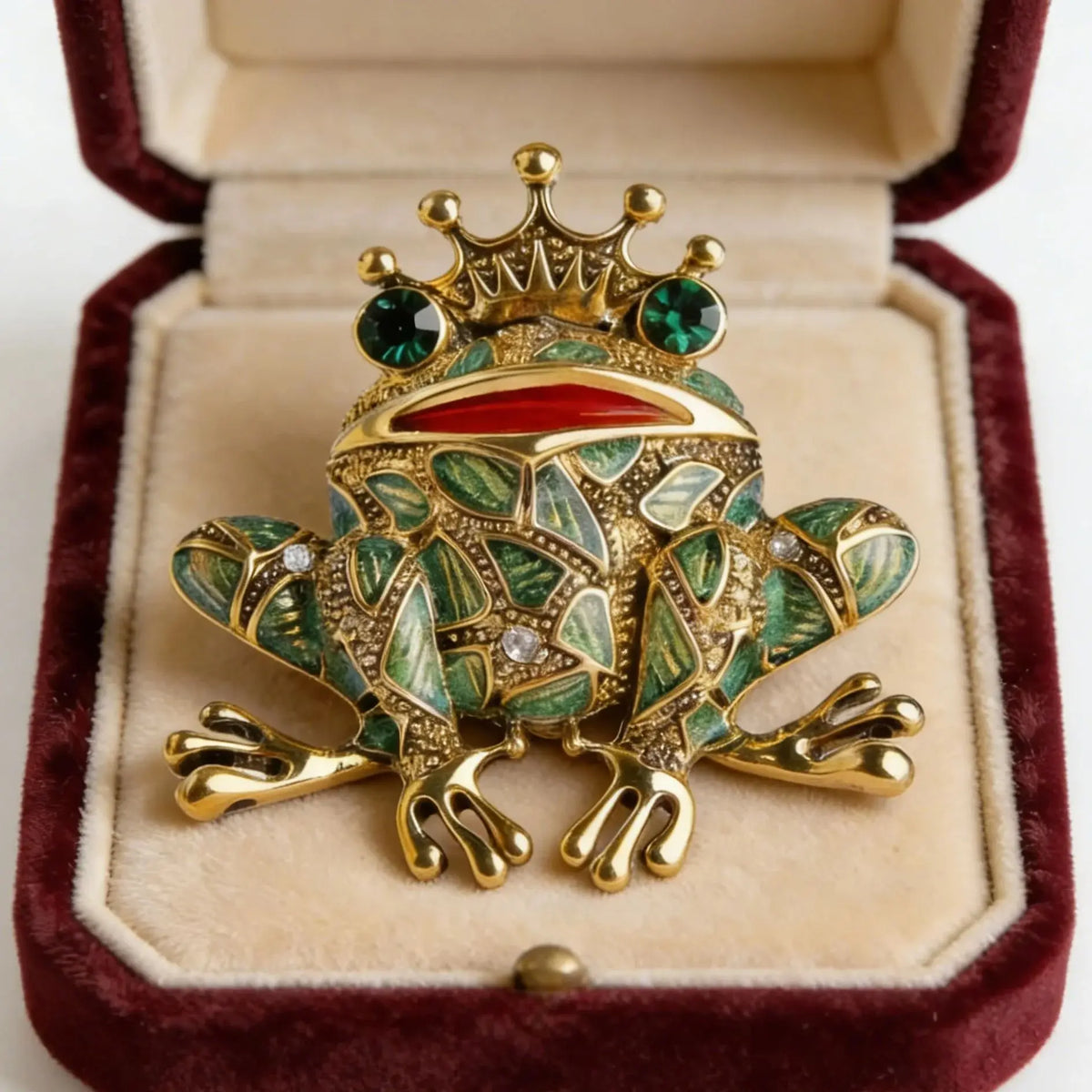 Vintage Black Frog Brooch with Green Eyes - Cute Toad Lapel Pin for Sweaters, Scarves, Coats, and Gifts