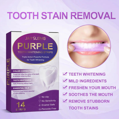 14PCS Teeth Whitening Strips – Purple Dental Bleaching Gel Strips for Oral Hygiene & Tooth Brightening
