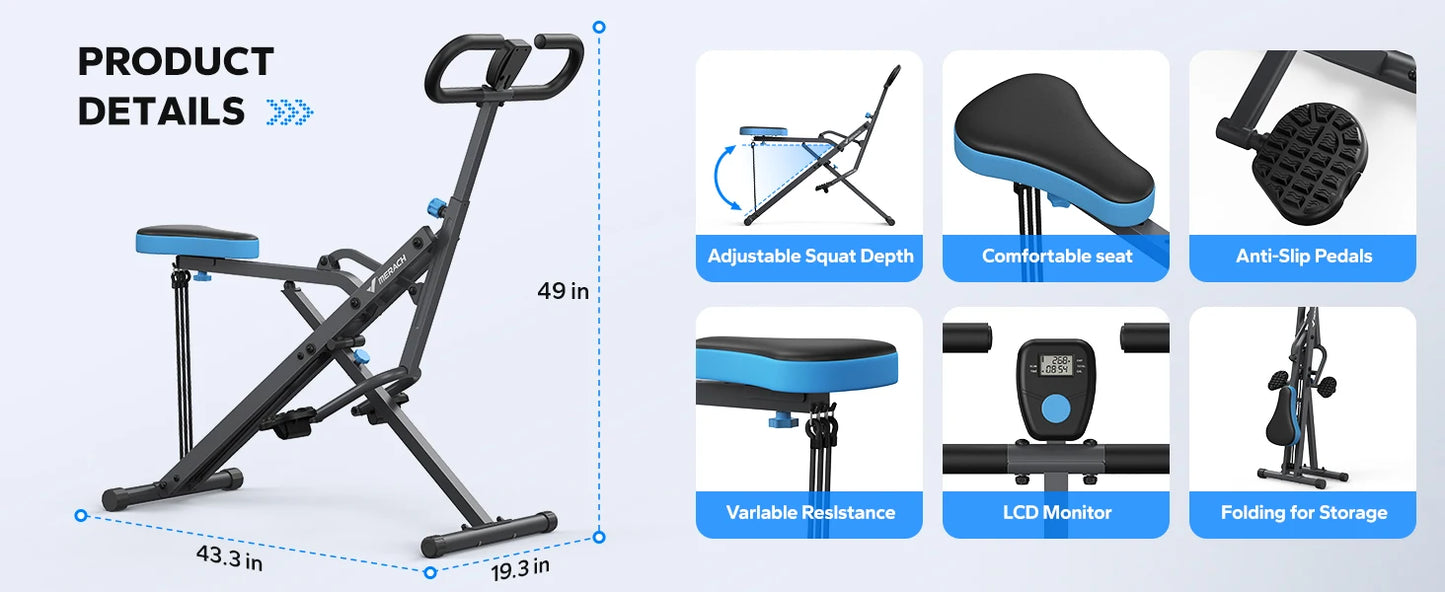 MERACH 2 in 1 Squat Rowing Machine – Foldable Glute Trainer & Leg Exercise Equipment, Easy Setup for Home Fitness