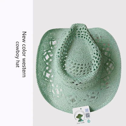Melesh Western Women's Mint Green Cowboy Hat – Straw, Wide Brim, Plasticity Strong for Sunshine & Beach Wear