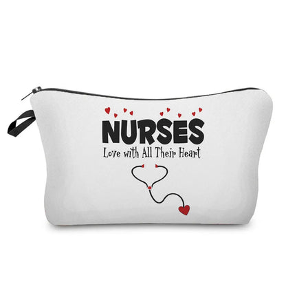 Organizer Toiletry Kit - Cartoon Letter Print Cosmetic Bag for Nurses, Doctors, Travel Makeup Bag, Women's Pencil Case Gift