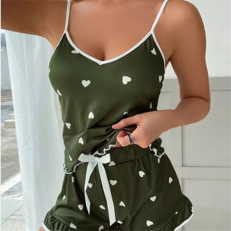 2024 Summer Plus Size Women's Pajama Set – Cute Printed Vest & Shorts Sleepwear