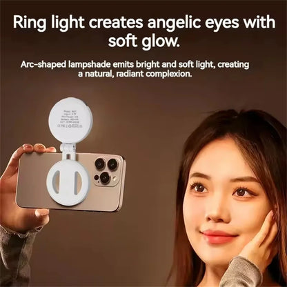 2-in-1 Portable Foldable Magnetic Ring Fill Light Phone Holder - Rechargeable Travel, Selfie & Desktop Stand