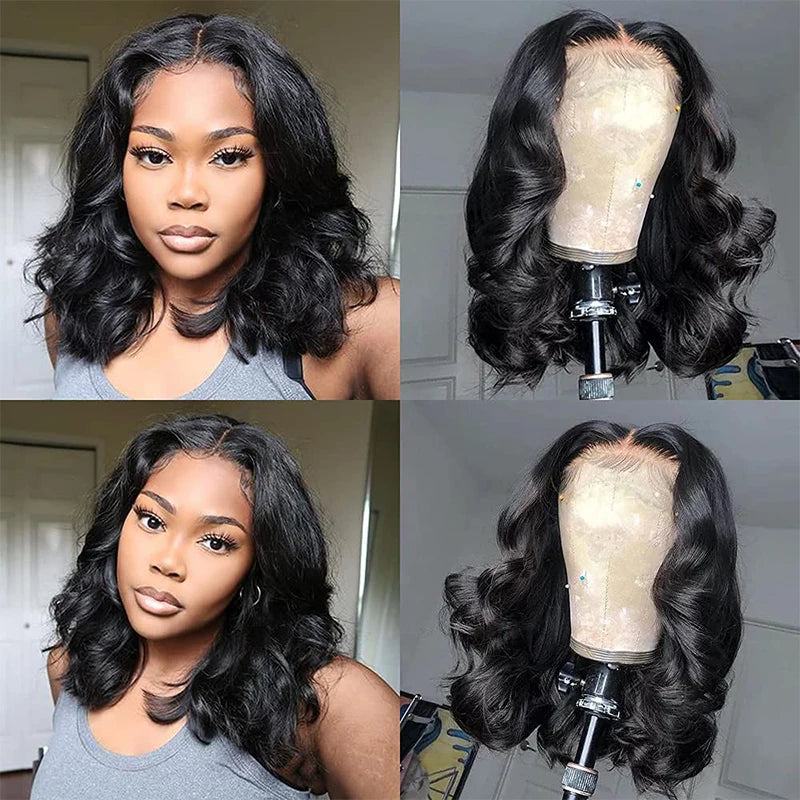 Body Wave Short Bob Wig – 180% Density 13x4 Lace Front 16 Inch Human Hair, Pre-Plucked with Baby Hair, 100% Brazilian Remy