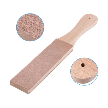 STONEGO Handmade Leather Sharpening Strop: Wooden Handle Razor Polishing Board for Double-Sided Razor Knives - Home Sharpening Tool