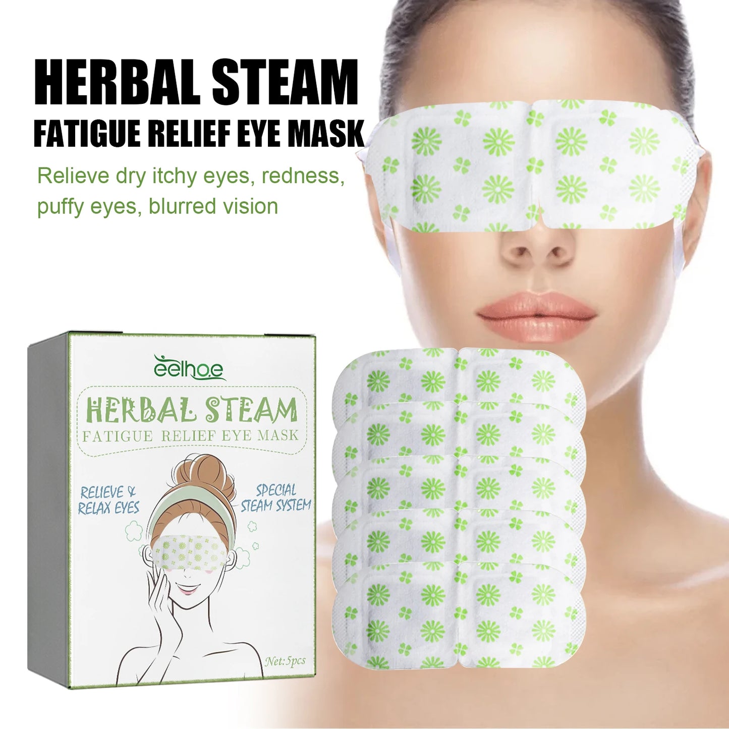 Eelhoe Herbal Steam Eye Mask – Relieve Eye Fatigue, Soothe Discomfort, Fade Dark Circles & Moisturize with Hot Compress