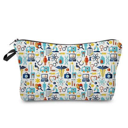 Organizer Toiletry Kit - Cartoon Letter Print Cosmetic Bag for Nurses, Doctors, Travel Makeup Bag, Women's Pencil Case Gift