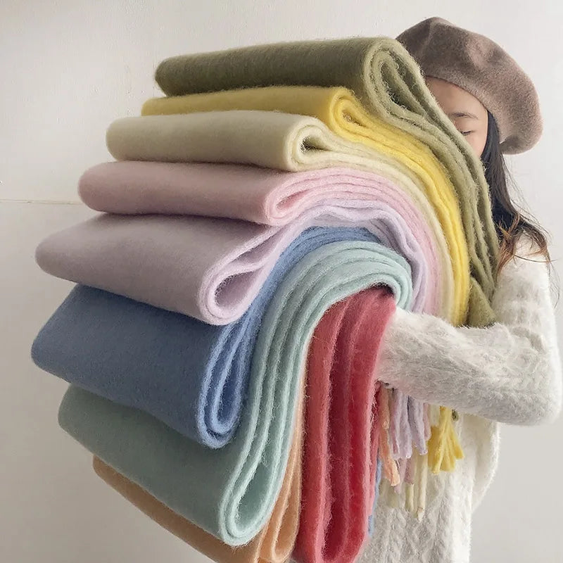 Luxury Cashmere Women's Scarf: Bright Solid Colors Winter Shawl with Tassel - Fashionable Wrap & Bandana Pashmina