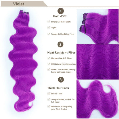 Highlight Gold Bio Body Wave Hair Weave Bundles – 26"/30" Synthetic High Temperature Soft, Natural Human-Like Fiber Hair Extensions
