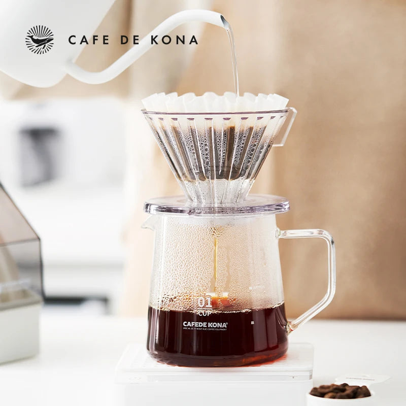 Cafe De Kona Glass Cone Coffee Dripper Brewer, Balance Wave Brewing Optimizer Compatible with Conical Paper Filter Pour Over System