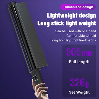 RGB LED Video Light Stick - Handheld Colorful Fill Light Wand with Barndoor for Photography and Video Lighting