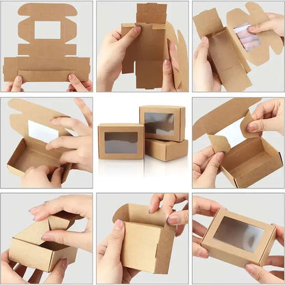20/30/50PCS Kraft Paper Candy Boxes – Transparent PVC Window Gift Packaging for Soap, Wedding, Christmas, Baby Shower & Chocolate