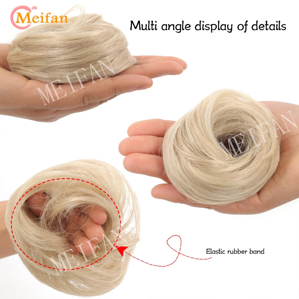 MEIFAN Synthetic Chignon Hair Bun – Elastic Rubber Band Clip-In Updo Ponytail Hair Extension for Women