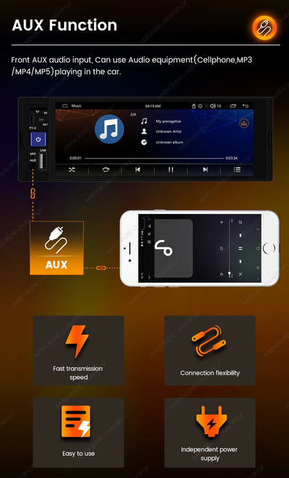NaviFly 6.86" 1-DIN MP5 Car Stereo — Wireless CarPlay & Android Auto Multimedia Player with BT & FM
