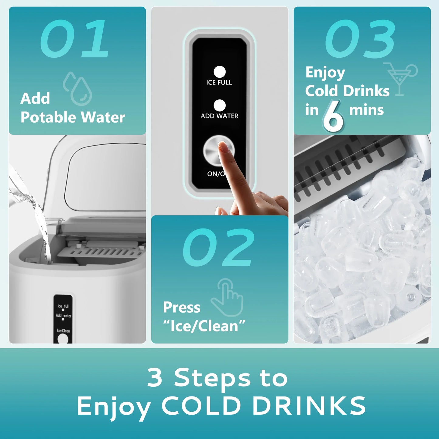SIMZLIFE Portable Ice Maker Machine – 26.5lbs/Day, 9 Cubes in 6 Mins with Auto-Cleaning & Scoop