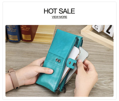 CONTACT'S Men’s Genuine Leather Clutch Wallet – Long Vintage Wallet with Card Holder, Zipper Coin Purse & Money Bag