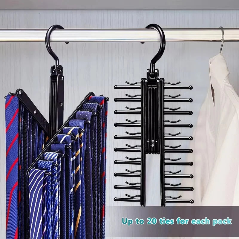 Rotating Tie & Belt Rack — Space-Saving Adjustable Holder with Non-Slip Clips for Home Storage