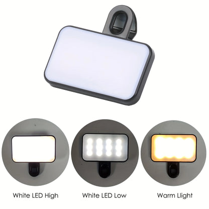 Portable Mini Selfie Fill Light - Rechargeable 3-Mode Clip-On LED Light for Phone & Computer