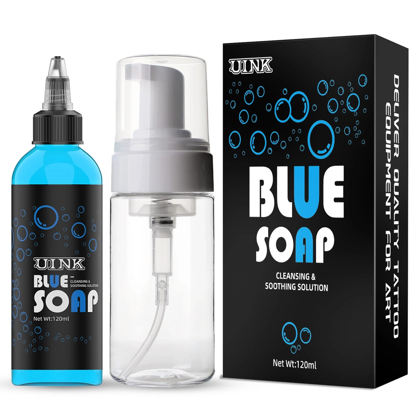 UINK Tattoo Blue Soap 120ml – Foaming Tattoo Cleaning Tool Kit for Beginners & Artists