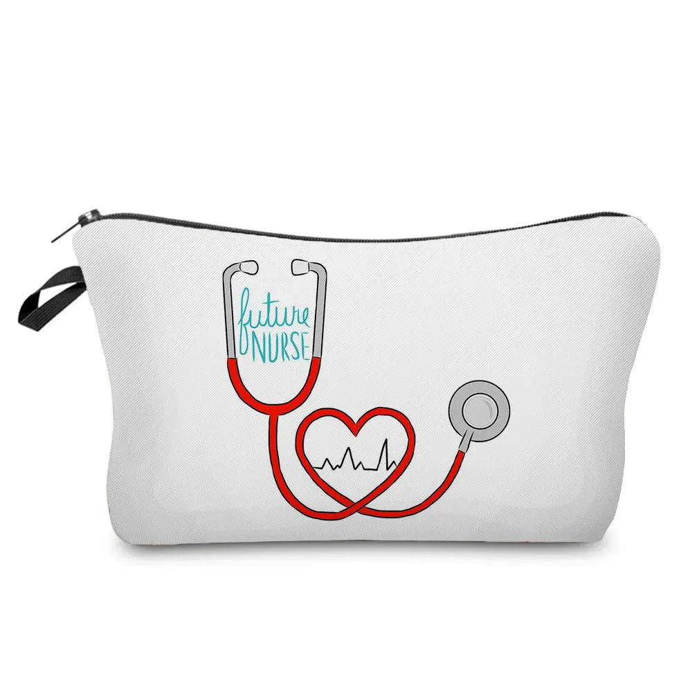 Organizer Toiletry Kit - Cartoon Letter Print Cosmetic Bag for Nurses, Doctors, Travel Makeup Bag, Women's Pencil Case Gift