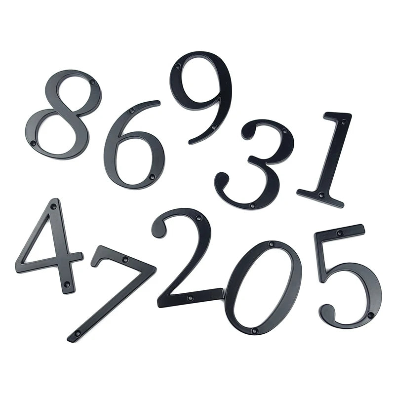 Black 101mm House Numbers - Modern Zinc Alloy Door & Mailbox Address Signs with Screws