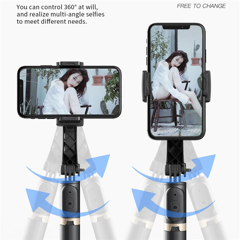 Roreta NEW Gimbal Stabilizer Selfie Stick: Foldable Wireless Tripod with Bluetooth Shutter Monopod for iOS Android