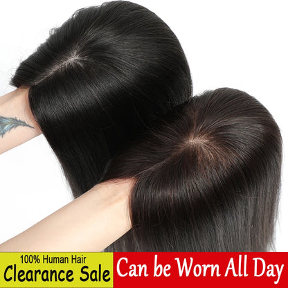 Dazzeal Human Hair Topper – 100% Real Straight Hair, Lace Base, Clip-In with Bangs, 10x12cm, 360° Coverage
