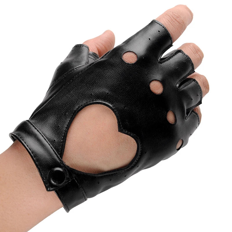 Women’s Punk Leather Fingerless Gloves – Biker Driving Mittens for Motorcycle, Dance & Streetwear Fashion Accessories