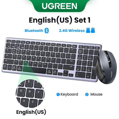 UGREEN Wireless Bluetooth 5.0 & 2.4G Keyboard – 99 Keycaps Russian/Korean/English, USB-C Rechargeable for MacBook, iPad, PC & Tablet