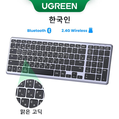 UGREEN Wireless Bluetooth 5.0 & 2.4G Keyboard – 99 Keycaps Russian/Korean/English, USB-C Rechargeable for MacBook, iPad, PC & Tablet
