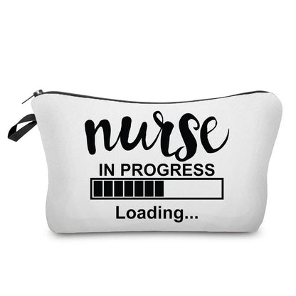 Organizer Toiletry Kit - Cartoon Letter Print Cosmetic Bag for Nurses, Doctors, Travel Makeup Bag, Women's Pencil Case Gift